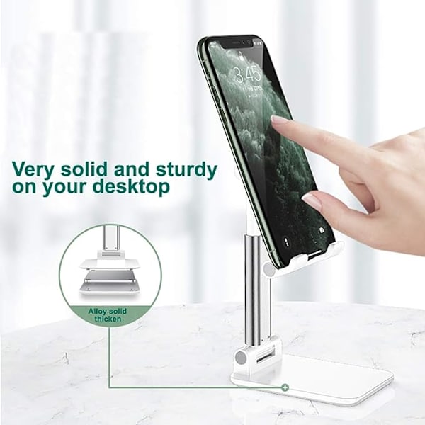 Foldbar mobiltelefonholder, justerbar vinkel og høyde, stativ for telefon og nettbrett for alle mobiltelefoner