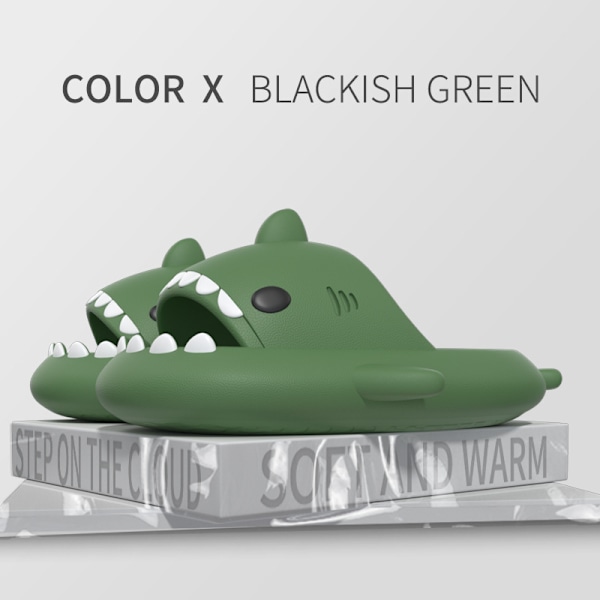 Tegneserie Haj Flip Flops, Skridsikre Tykke-Sålede Strand Flip Flops, Hurtigtørrende Sjove Pool Sandaler dark green 42/43