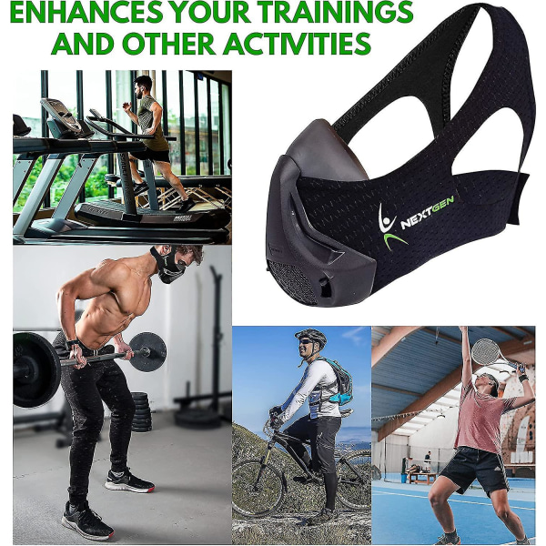 Nextgen Altitude Workout Mask Cardio Breathing Respiratorisk styrketrener 24 oksygenmangelnivåer, 8 utskiftbare karbonfiltre Sport Elevati