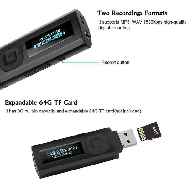 USB Mp3-spelare Bluetooth 4.0 8gb musikspelare med redigering Bärbar Hifi förlustfri musik mp3-spelare med FM-radio/inspelare