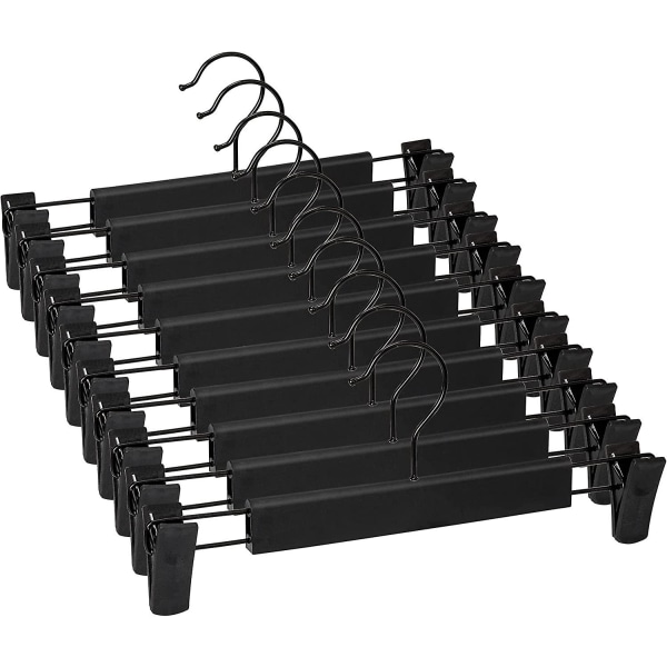 Set med 10 byxhängare, kjolhållare, med 2 halkfria och justerbara klämmor, för att hänga byxor, strumpor, kjolar - svart