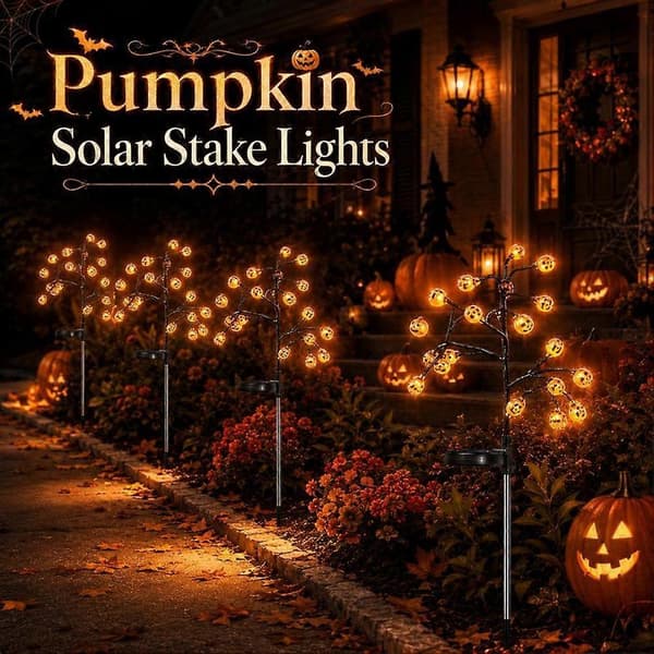 Halloween Solar Tree Stump Light Utomhus Solar Pumpkins Stake Lights Vattentät Halloween Pathway Decor 2pcs
