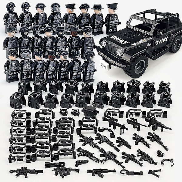 1 sæt sorte politibygninger Byggeklodser Militær Swat Teams Figur Sæt Bypoliti Model Byggeklodser Kits Børnelegetøj Nyt