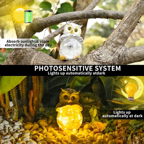 Uggla Trädgårdslampa Hantverk LED Solcells Dekorativ Ljus Perfekt Trädgårdsstaty För Uteplats