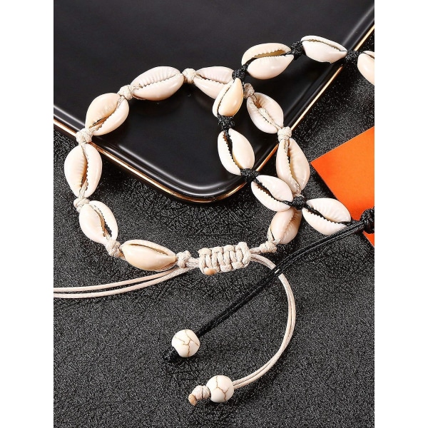 2 stykker Naturlig Cowrie Shell Ankelkæde Muslingeskal Hæklet Ankelarmbånd Håndlavet Boho Shell Bead Ankelkæde Justerbar Ankelkæde smykker til kvinder piger Hawaii