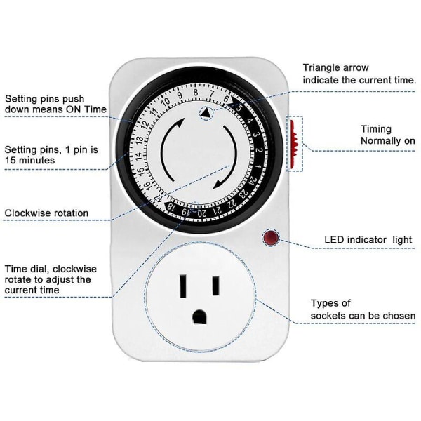 Programmerbare mekaniske stikkontakter, elektrisk stikkontaktprogrammerer, timerkontakt -- (230v 50hz 16a)