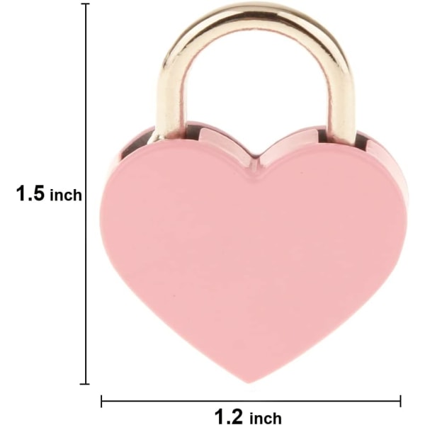 3 stk liten metall hjerteformet hengelås minilås med nøkkel for smykkeoppbevaringsboks Dagbok, rosa