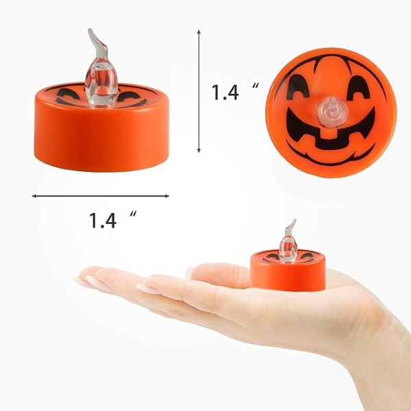 Halloween 12 stk Orange LED Teelys Gresskar Smilende Ansikt Trykk Varmt Hvit Flimrende Batteridrevet Flammeløse Lys for Hjemmedekor Jul