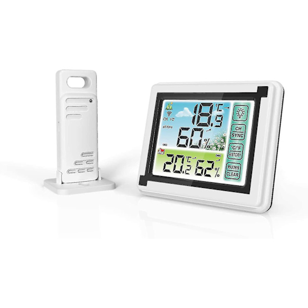 Trådløs vejrstation med udendørs indendørs sensor digitalt termometer hygrometer med stor LCD-skærm til hjem og kontor