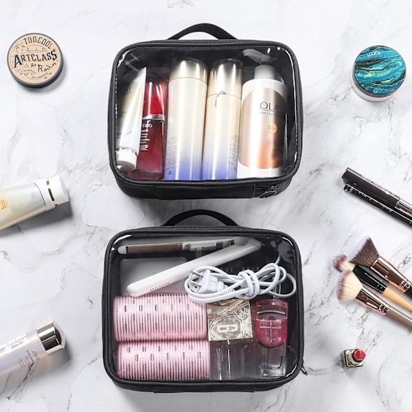 Gennemsigtig makeup taske, Etercycle 2 stk. TSA-godkendt rejse toilettaske gennemsigtig toilettaske bærbar vandtæt PVC toilettaske til mænd og kvinder