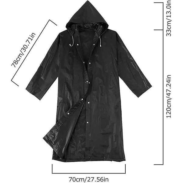 2-pak sort regnfrakke bærbare ponchoer, vandtæt Eva-genanvendelig regnjakke kompatibel med mænd og kvinder, holdbare regnfrakker langærmet regnponcho