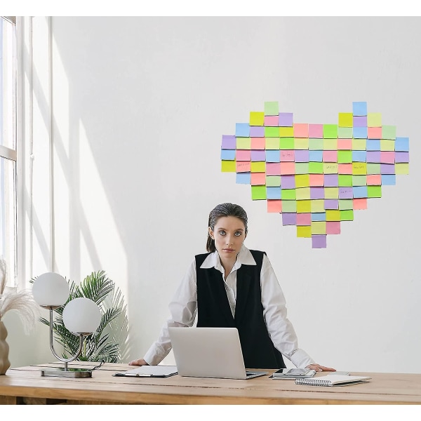 (pakke med 12) Post-it Notes 7,6x 7,6 cm, Pastelfarvede Super Sticky Sticky Notes, 100 stk./bog