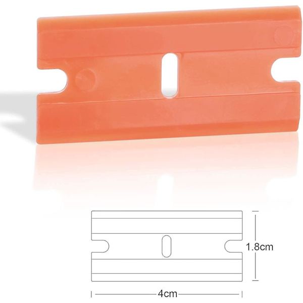 3 stk. Plastik Skraber med Kontureret Greb, 100 stk. Genopfyldningsbare Dobbeltkantede Plastik Razor Blades Ideelle til Bil