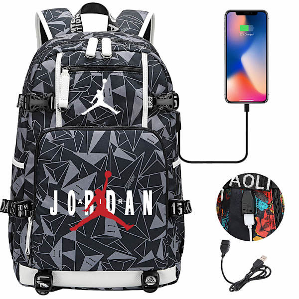 Stor kapasitet USB-skolesekk for studenter Jordan Printed 4