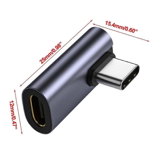 90° USB-C hann-hunn-adapter data rettvinklet omformer fin silver One-size