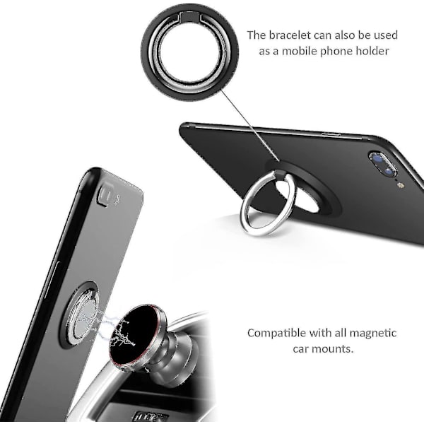 Tillbehör Interiör Utrustning 2-delad Telefon Ringhållare, 360 Grader Justerbar Roterbar Telefon Ring