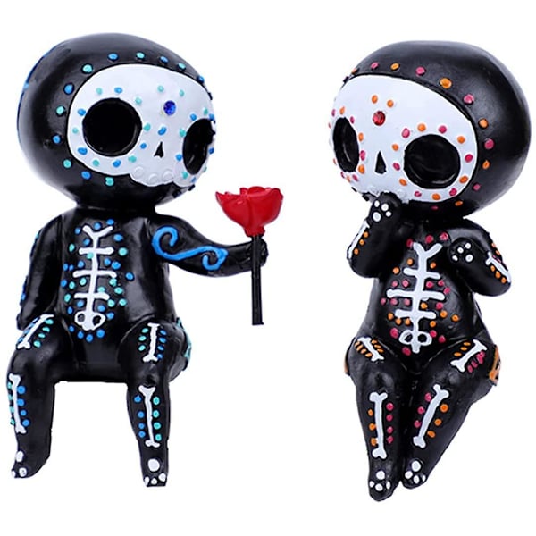 Sugar Skull Pink Par Figur Til Death Resin Samleobjekt Par Mini Dekorativ Statu