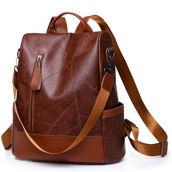 Fashion dam ryggsäck designer hög kvalitet mjukt läder enkel stil stor kapacitet stöldsäker bågformad spetsmaterial Brown
