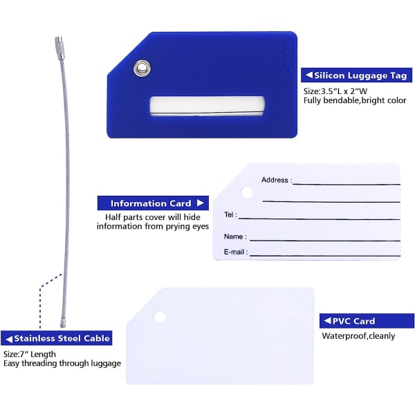5-pak Silikon Bagagemærke med Navne-ID-kort - Perfekt til Hurtig Identifikation af Bagage og Kufferter fra Ovener