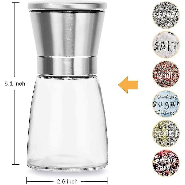 Salt- og peberkværn - Justerbar keramisk havsaltkværn & peberkværn - Glas salt- og peberrysteflasker (Farve: 2 stk.)