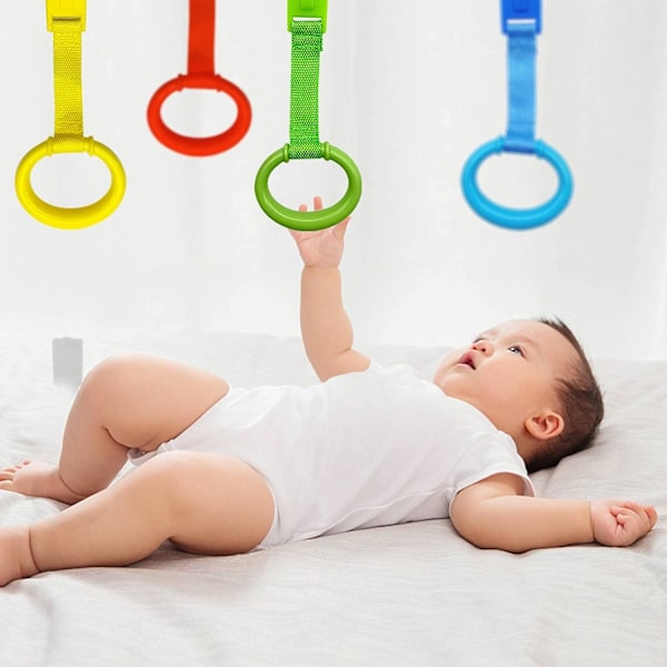 8 stk. 4 Farver Baby Legestativ Træningsringe - Baby Seng Træningsringe - Baby Gåtræning Hjælperinge - Baby Seng Stå Op Ringe Baby Seng Hængende Ringe