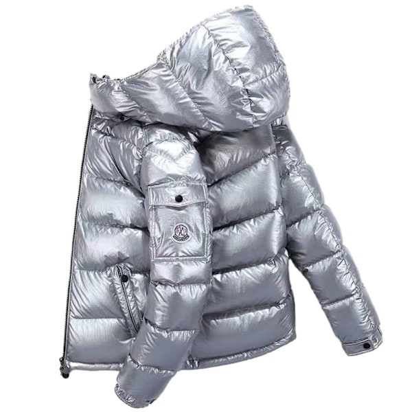Mænds Vinterjakke Blank Stående Krave Vandafvisende Hættejakke Sort Sort Sort Sort S silver XL