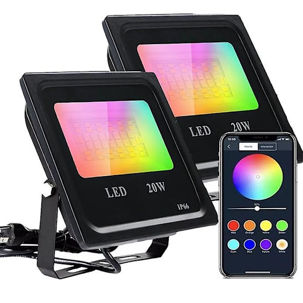 20W RGB LED-belysning, Dimbar Färgbelysning med Fjärrkontroll, IP66 Vattentät RGB-belysning, 7 Färger och 6 Lägen, Flerfärgad Utomhusbelysning