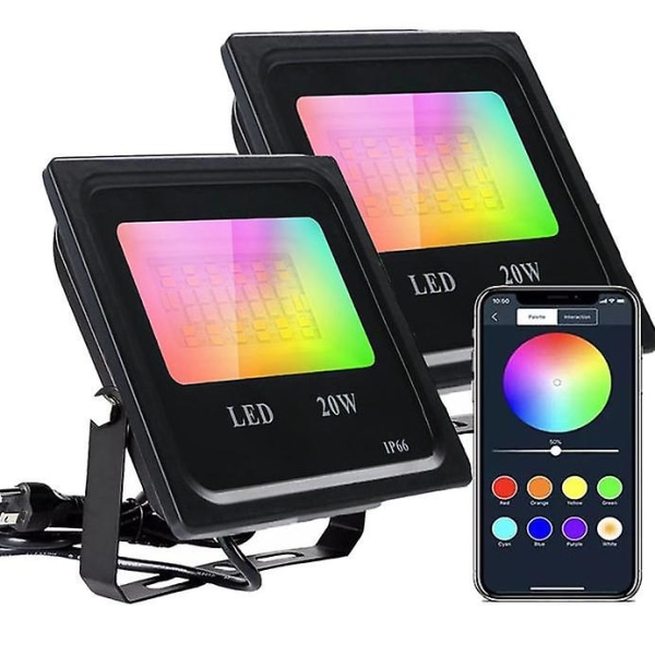 20w RGB LED Flomlys, Dimbar Fargeflomlys Med Fjernkontroll, IP66 Vanntett RGB Flomlys, 7 Farger Og 6 Moduser, Flerfarget Utendørs Flomlys