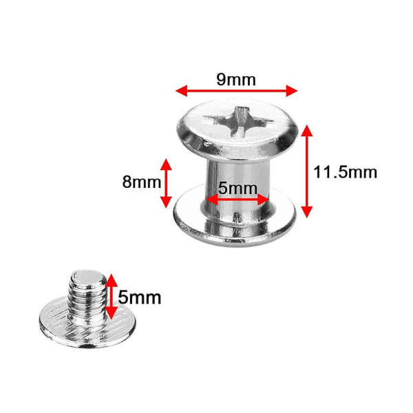 45 Sæt Chicago Skruer 304 Rustfrit Stål Skruepost Bindingskrue Læder Skrue Til DIY Læder Bogbinding Taske Dekoration (5x8mm)