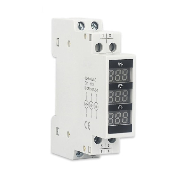 Din-kiskoon kiinnitettävä kolmivaiheinen jännitemittari AC 80-500v Mini modulaarinen volttimittarin ilmaisin LED-digi