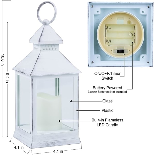 2 pakke hvide vintage lanterne dekorative stearinlyslanterner med timer batteridrevne LED flimrende flammeløse stearinlyslanterner til indendørs udendørsbord
