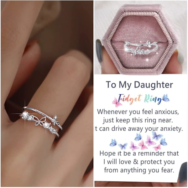 Fidget-ring til datteren min, Butterfly-ring til datteren min, Dattergave fra mor - Angstdempende ringer