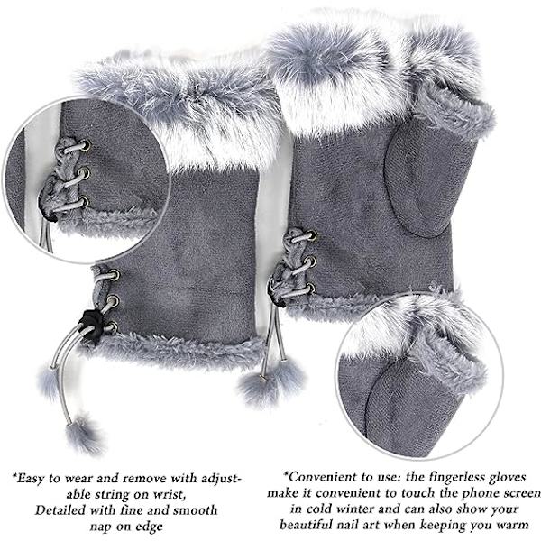 Vinterhandsker til kvinder Faux Fur Varme mellemlange tommelfingerhul Fingerless Handsker