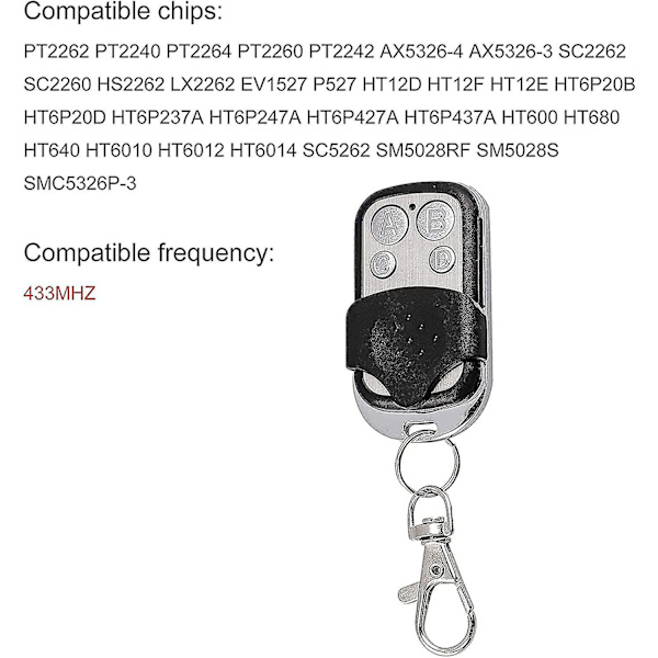 Sæt med 3 Universelle Fjernbetjeninger til Automatiske Porte Frekvens 433.92 Mhz Fast Kode, 4 Knapper til at Styre Op til 4 Døre