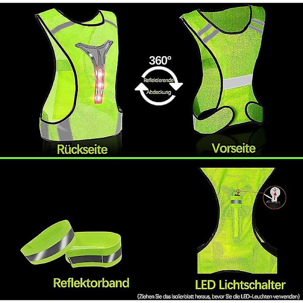 Reflekterende løbevest, sikkerhedsvest, elastisk og justerbar lysende cykelvest, blinkende LED-vest til voksne og børn, jogging, cykling, motorcykel
