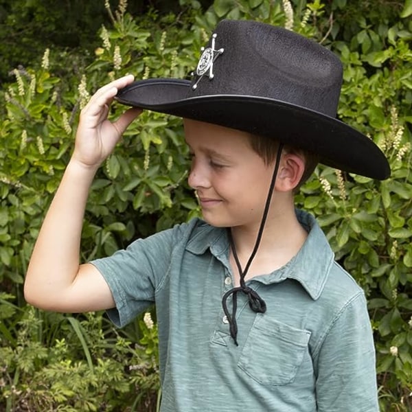 Barn Black Sheriff Cowboy Hat - Sheriff Party - Police Dress Up - Draw String Cowboy Hat - Funny Party Hats