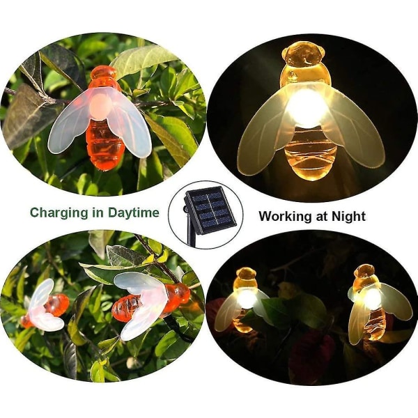 Solar Fairy Lights Mehiläiset Led Outdoor 30s Lämmin valkoinen Bee Fairy Lights Outdoor Vedenpitävä Fai