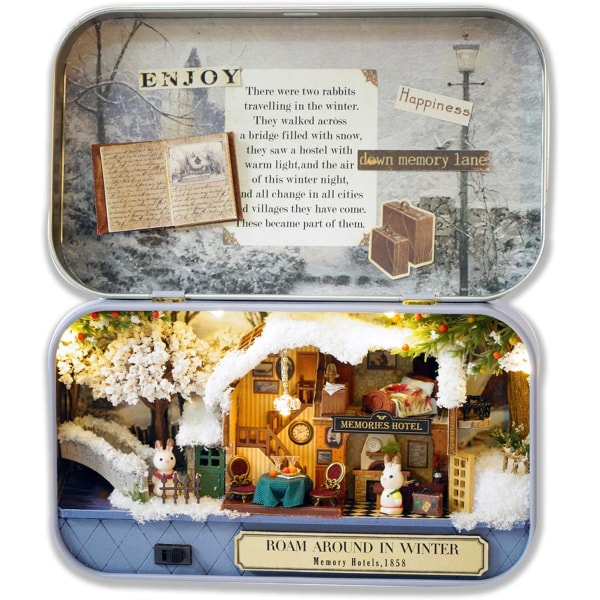 Miniatyr DIY Doll House Kit, träfotoram stil dockhus kit med möbler, dammtät, handgjorda hantverk för vuxna, gif