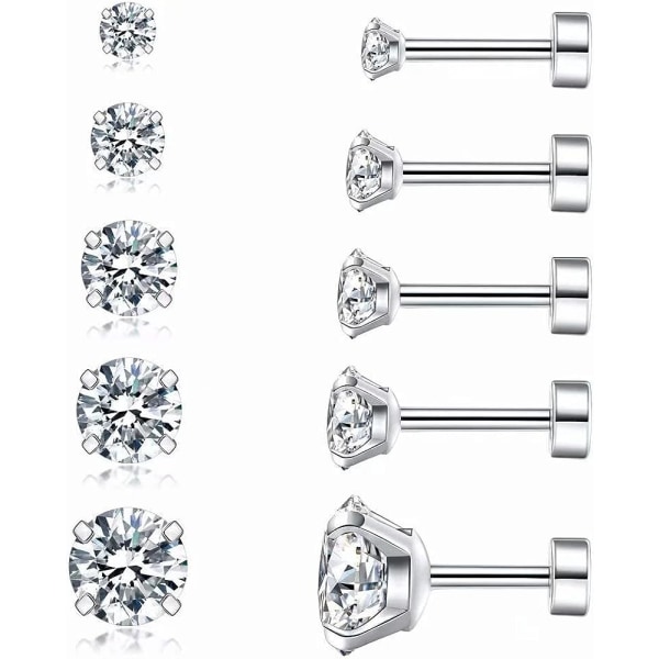 Cubic Zirconia Hypoallergena örhängen för kvinnor män flickor Statement brosk mode kirurgiskt stål Helix örhängen 5 par