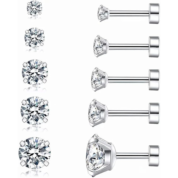 Cubic Zirconia Hypoallergeniske Ørestikker til Kvinder Mænd Piger Statement Brusk Fashion Kirurgisk Stål Helix Øreringe 5 Par
