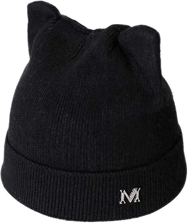 Dam vinter stickad mössa varm mode mössa katt öra mössa
