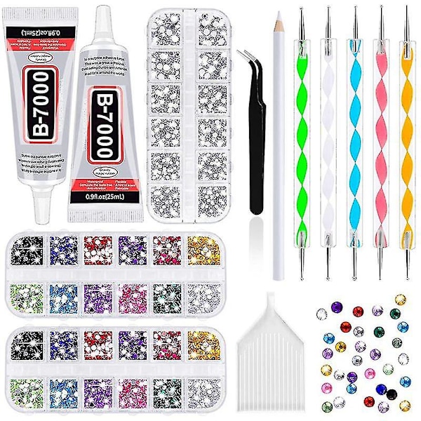 4000 Rhinestones 2stk 25ml Lim for Rhinestones, 1 voksblyant for kunst