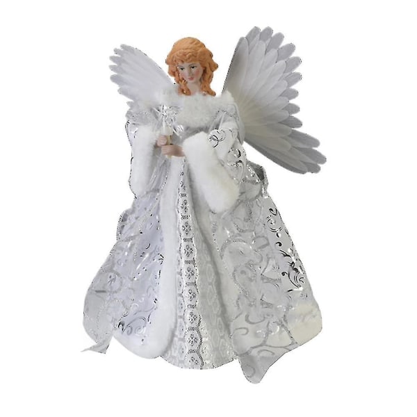 LED Engel Juletre Topp Figur, 10 tommer, Elfenben og Gull
