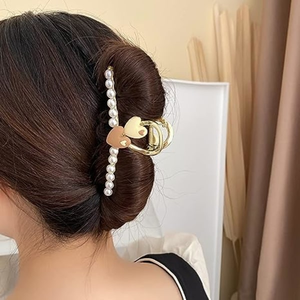 Blommig hårklämma i metall, guld, blomma, hårklämma för flickor och kvinnor, halkfri fransk blomma, pärlberlock, hårklämma, accessoarer med halv bulle