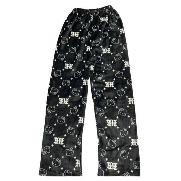 Hello Kitty Kat Flannel Bløde og Varme Lange Pyjamasbukser til Efterår og Vinter - Unisex Black Star Hello Kitty XL