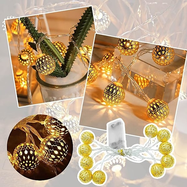 Butiks LED smidesjärn boll lampa batterilåda gyllene boll trädgård semester hem dekorativa lampor jul musikaliska lampor Led (Guld, 2m)