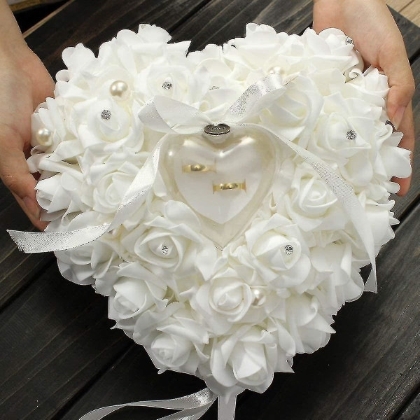 Bryllupsringpude, romantisk blonderose Bryllupshjerte Ringpude med bånd Pearlwanan
