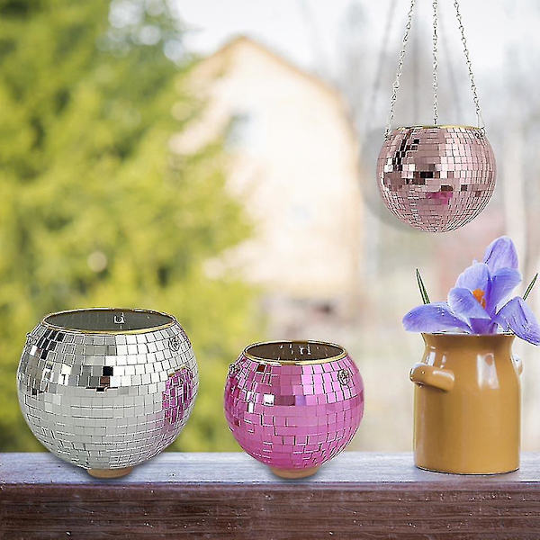 Spegeldiscokula Hängande Planterkorg Glänsande Blomkruka Fönster Växtkorg ( Storlek, färg: Rosa-15cm