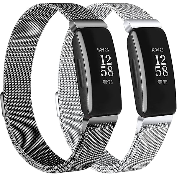 2-pak remme kompatibel med Fitbit Inspire 2/ Inspire Hr/inspire, rustfrit stål metal mesh loop armbåndsurrem udskiftning til Fitbit Inspire F
