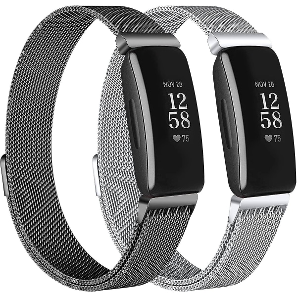 2-pakkaus rannekkeita, jotka ovat yhteensopivia Fitbit Inspire 2/ Inspire Hr/inspire -laitteiden kanssa, ruostumattomasta teräksestä valmistettu metalliverkkosilmukka rannekorun vaihto Fitbit Inspire F:lle